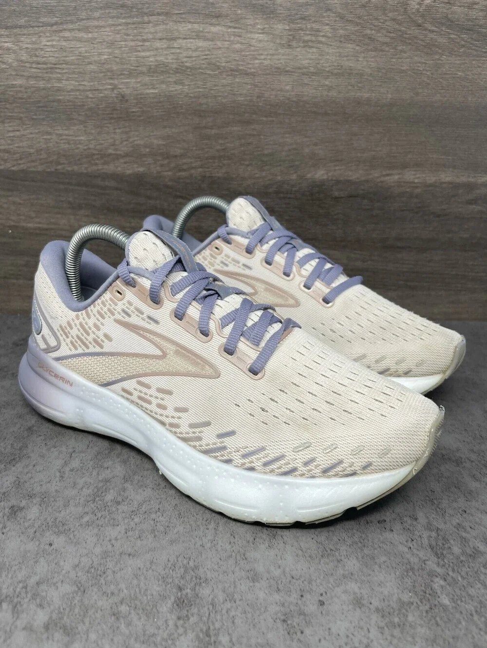 Brooks Glycerin 20 Beige Purple Womens Size 9 Running Walking Shoes 1203691B512